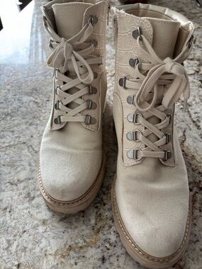 Dolce Vita Cream Lace-Up Combat Boots